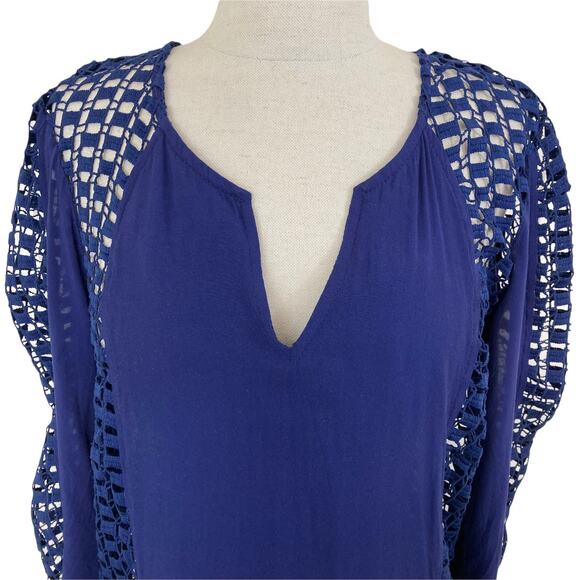 Solitaire swim beach cover-up tunic small navy open crochet sides & sleeves - Picture 3 of 5